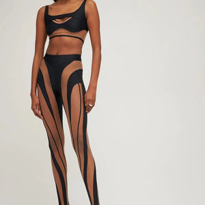 Sheer Mesh See Through Bodycon Leggings Matching Set Black