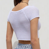 Knit V-Neck White Crop Top White