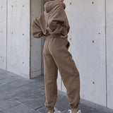 2-Piece Solid Hoodie & Sweatpants Set Brown