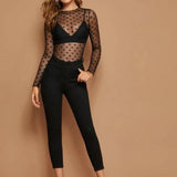 Mesh Layer Blouse Top Black Dot