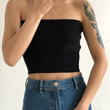 Basic Crop Bandeau Top Black