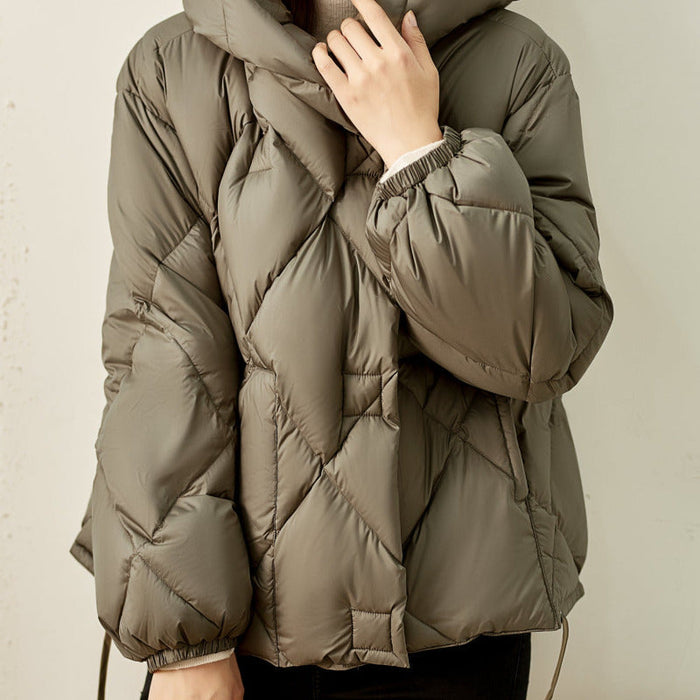 Short Diamond Down Puffer Coat Taupe