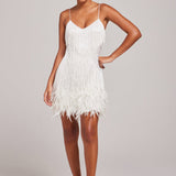 Sleeveless Fringed Sequin Feathered Mini Dress White