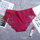 Seamless Mid-Waist Ice Silk Lace Panties Red