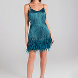 Sleeveless Fringed Sequin Feathered Mini Dress Teal