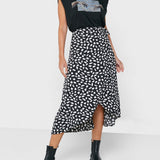 Polka Dot Wrap Maxi Skirt Black