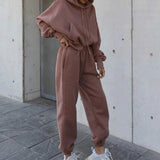 2-Piece Solid Hoodie & Sweatpants Set Rust