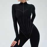 Sleek Zipper Jumpsuit Black