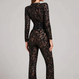 Lace Long Sleeve Flare Jumpsuit Black