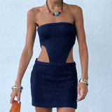 Strapless Knit Bodycon Dress Navy Blue