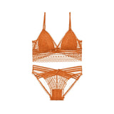 2-Piece Delicate Lace Bralette and Panty Set Orange