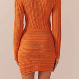 Hollow Out Long Sleeve Knitted Mini Dress Orange