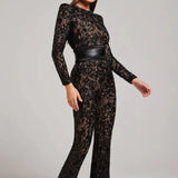 Lace Long Sleeve Flare Jumpsuit Black