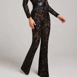 Lace Long Sleeve Flare Jumpsuit Black