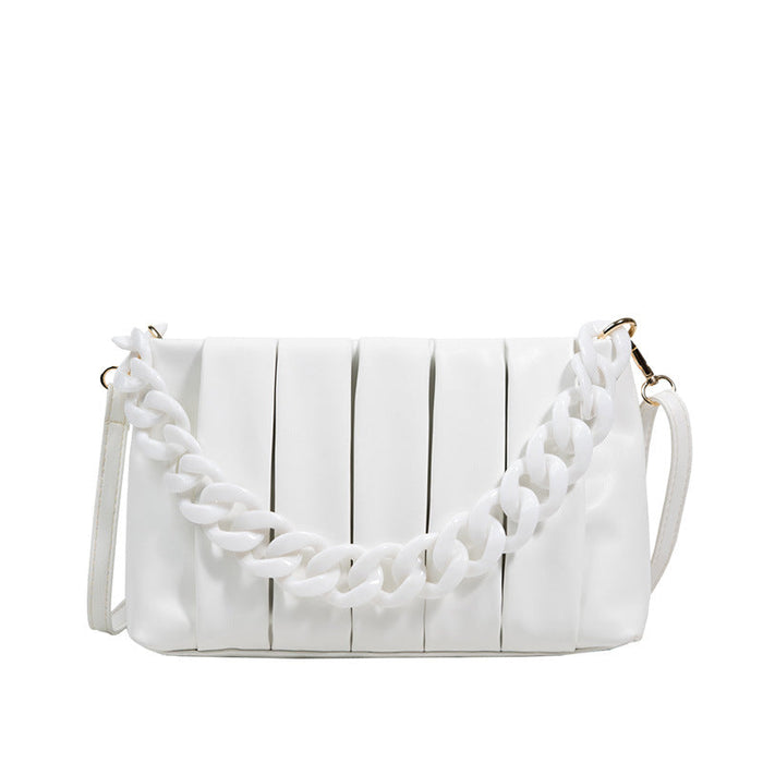 Striped Chain Crossbody Handbag White