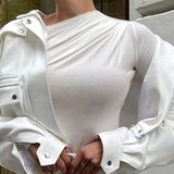 Long Sleeve Shoulder Ruffle Shirt White