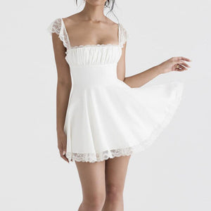 Double Layered Lace White Mini Dress White