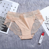 Seamless Mid-Waist Ice Silk Lace Panties Beige