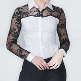 Black Lace Cotton Blouse Bodysuit White