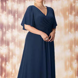 Plus Size Short Sleeve Chiffon Maxi Dress Blue