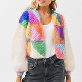 Colored Patchwork Knit Sweater Diagonal Pastels