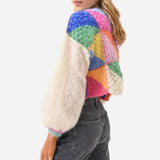 Colored Patchwork Knit Sweater Diagonal Pastels