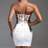 Corset Bandage Feather Mini Dress White