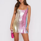 Elegant Shiny Mini Dress Multi