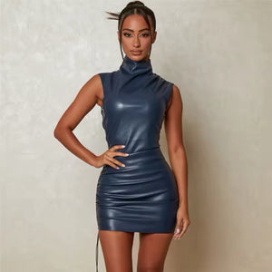 Faux Leather Sleeveless Mini Dress