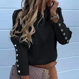 Metal Button Blouse Shirt Black