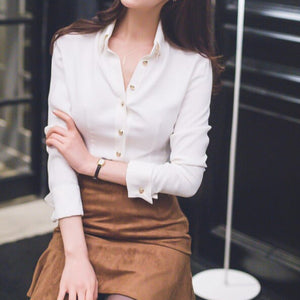 Gold Button Up Blouse Top White