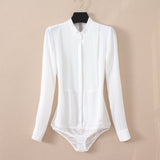 Long Sleeve Chiffon Blouse Bodysuit White