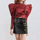 Faux Leather Pin Detail Skirt Black