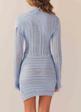 Hollow Out Long Sleeve Knitted Mini Dress