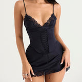 Lace Corset Spaghetti Strap Mini Dress