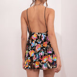 Multi Color Sequin Backless Mini Dress Black