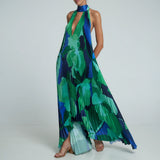 Printed Plisse Maxi Tent Dress Green