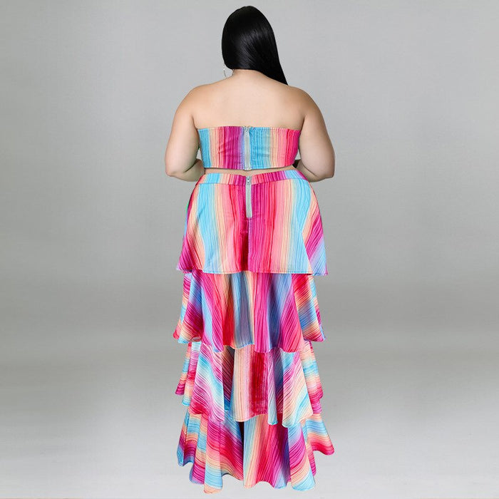 Plus Size Strapless Ruffled Cut Out Maxi Dress Pink