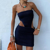 Strapless Knit Bodycon Dress Navy Blue