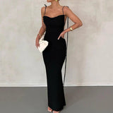 Slip Sheath Solid Ruched Maxi Dress Black