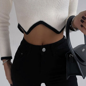 Turtleneck Crop Zig Zag Sweater White/Black