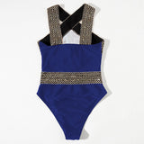 1-Piece Halter Cross Neck Swimsuit Blue