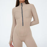 Sleek Zipper Jumpsuit Beige