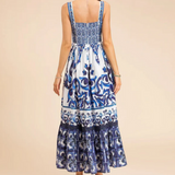 Porcelain Print A-Line Maxi Dress Blue