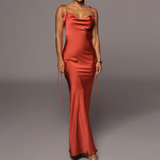 Slip Sheath Satin Ruched Maxi Dress Red