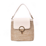 Metal Detail Straw Bucket Bag White