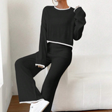 Knitted Contrast Sweater and Pants Set