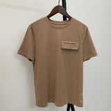 Basic Cotton Solid Pocket T-Shirt Brown