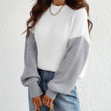 Knitted Pullover Two Tone Sweater White