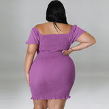 Plus Size Off Shoulder Front Drawstring Midi Dress Lavender